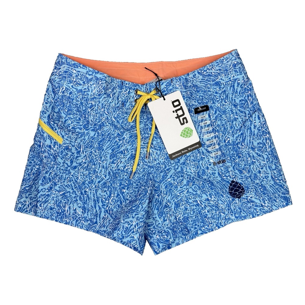 Stio CFS Board Short Womens 4 Blue Waves 4" Swim Beach Hiking UPF Quick Dry NWT